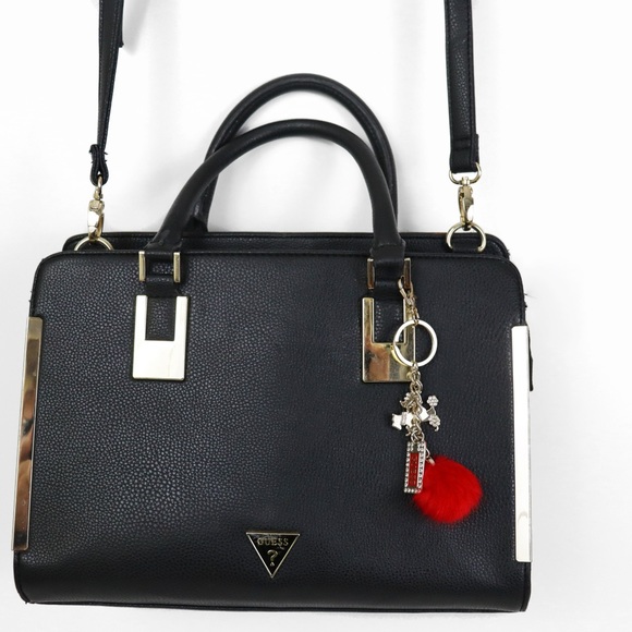 GUESS Hard Shell Leather Tote w/ OG POMPOM Poodle Keychain - Picture 5 of 16